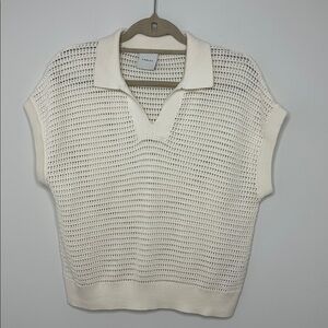 Varley Cream Open-Knit Short Sleeve Top